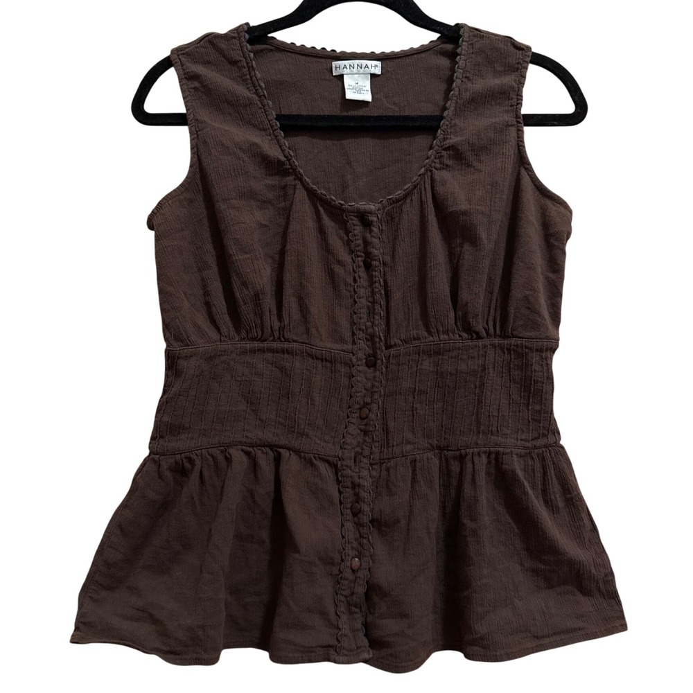 Hannah Brown Cotton Peplum Button Front Sleeveless Tank Top Medium Cottagecore